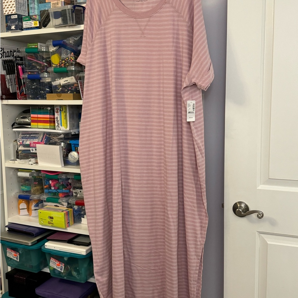 Pink and white striped Plus size night shirt